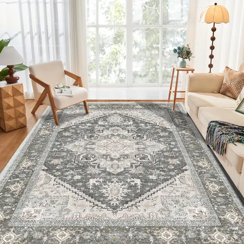 Vista 185 de OPPODREAM Alfombras suaves, pequeñas y lavables con parte trasera antideslizante, alfombra de cachemira sintética de pelo bajo, 2 x 3 pies, azul