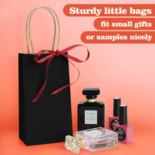 Vista 5 de Bolsas de regalo de papel kraft BagDream 100 unidades 3.5 x 2.4 x 6.7 pulgadas, pequeñas bolsas de regalo para fiestas con asas, bolsas de papel