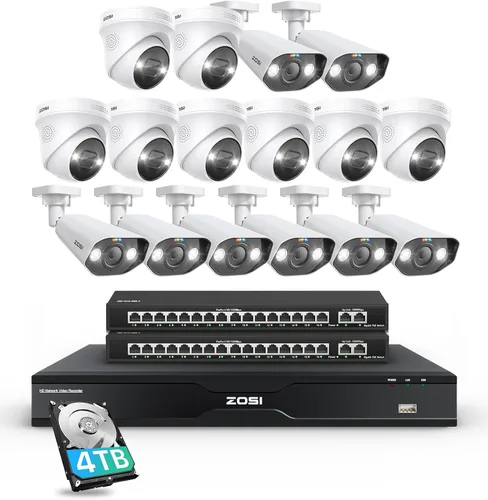 Vista 11 de ZOSI Sistema de cámara de seguridad PoE de 32 canales 4K, 8 cámaras IP PoE para interiores y exteriores de 8 MP, detección de vehículos personales