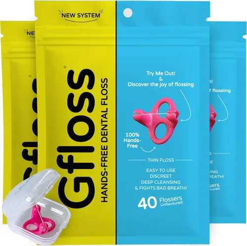 Vista 8 de Gfloss Hilo dental manos libres, 40 unidades, limpiadores dentales fáciles de usar y discretos para adultos, hilo dental de viaje, hilo dental fino