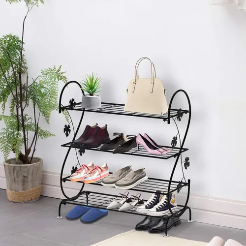 Vista 2 de Soporte para zapatos, organizador de zapatos de metal para exteriores y entradas, capacidad para 12-15 pares de zapatos, resistente a la intemperie