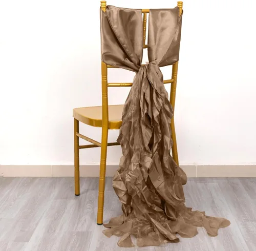 Vista 12 de Tableclothsfactory Paquete de 5 fajas de satén de gasa de sauce rizado beige