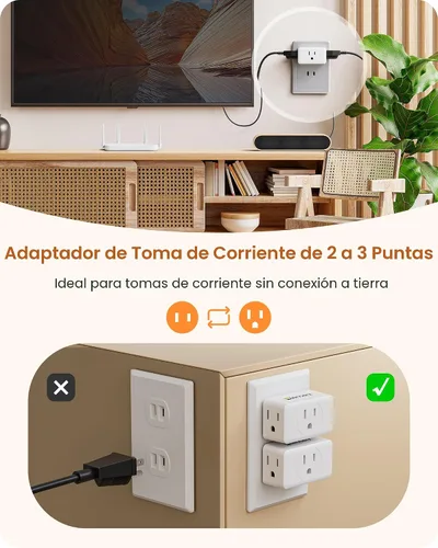 Vista 2 de LENCENT Adaptador de salida de 2 clavijas a 3 clavijas, extensor de enchufe de pared, enchufe de pared múltiple con 3 salidas de CA, expansor