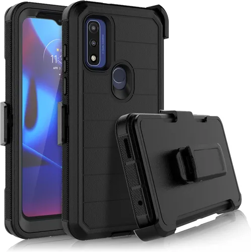 Vista 7 de Moto G Pure - Funda para Motorola G Power 2022 con clip para cinturón con protector de pantalla integrado, soporte protector resistente, resistente
