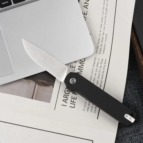 Vista 2 de QSP Lark - Cuchillo de bolsillo plegable, 3.15 pulgadas Sandvik 14C28N Negro
