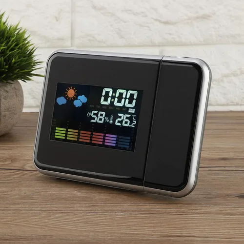 Vista 8 de Akozon Reloj despertador de proyección Digital LED Pronóstico del tiempo Calendario Pantalla Reloj despertador Temperatura Humedad Monitor Medidor