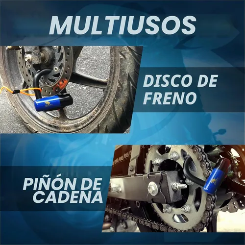 Vista 5 de Bloqueo de disco antirrobo para motocicleta, resistente con cable de recordatorio y bolsa de transporte, bloqueo de freno de disco de ajuste Azul