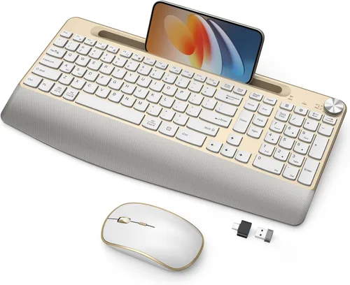 Vista 9 de JOYACCESS Combo de teclado y ratón inalámbricos, teclado inalámbrico de tamaño completo de 2.4 GHz con cómodo reposamuñecas, rueda de volumen