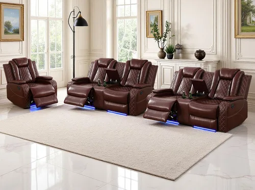 Vista 44 de Juego de sofás reclinables eléctricos, juegos de muebles de sala de estar, sofá reclinable eléctrico moderno negro, sofá biplaza y silla