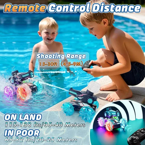 Vista 3 de Lehoo Castle Auto de control remoto anfibio, autos RC 4WD para niños de 8 a 12 años con pistola de agua, barco de control remoto para niños