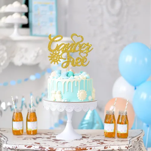 Vista 2 de Decoración para tartas sin cáncer, hermosa decoración para tartas de guerrero, sobreviviente de cáncer, suministros de fiesta de cáncer para lucha