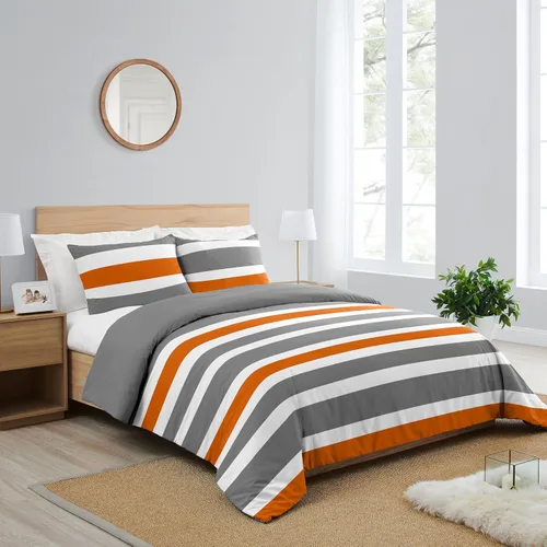 Vista 2 de Sweet Jojo Designs Gris, naranja y blanco para niños, adolescentes de 3 piezas Full/Queen Boys Stripe Set Collection Rayas grises y naranjas