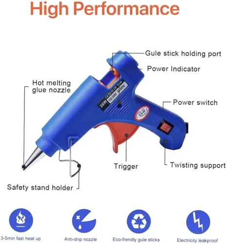 Vista 3 de Pistola de pegamento caliente con 10 barras de pegamento, kit de mini pistola de pegamento de 30 W, para uso escolar de artes y manualidades, Blanco