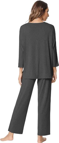 Vista 3 de NACHILA Conjunto de pijama de manga larga para mujer, pantalones largos suaves, pijamas de bambú con bolsillos, S-XL