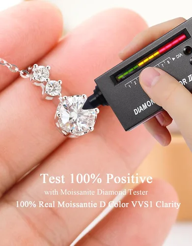 Vista 5 de Moissanite Pendant Necklace,3 Stones 2CT Round Cut S925 Eternity Diamond Pendant Necklace,Hypoallergenic Anniversary Birthday Wedding Bridal Jewelry