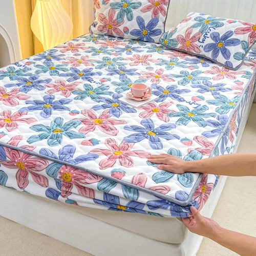 Vista 12 de Juego de sábanas bajeras extra largas tamaño King de 3 piezas con 2 fundas de almohada, forro polar de leche, suave para arrugas y antidecoloración