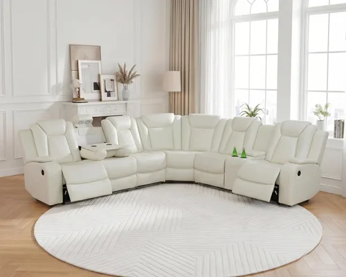 Vista 8 de Sofá seccional reclinable eléctrico con asiento de cine en casa con LED y puerto USB L Shaped Reclining Couch with Reading Lamp, Cup Negro