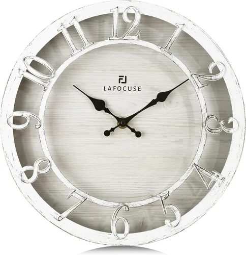 Vista 10 de Lafocuse Reloj de pared negro silencioso de 12 pulgadas, funciona con pilas, reloj de pared de granja para cocina, sala de estar, decoración rústica