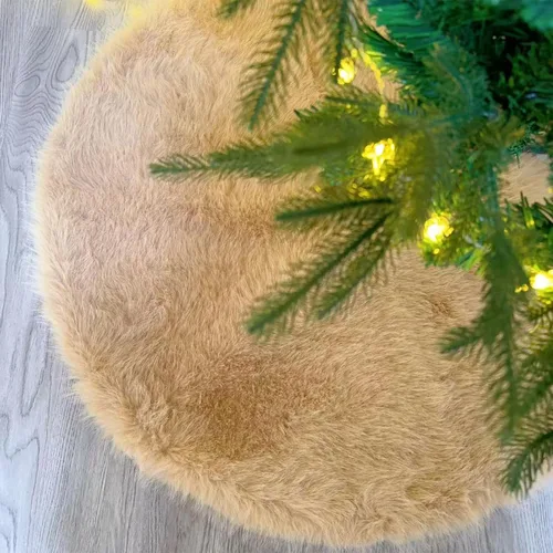 Vista 24 de Falda de Árbol de Navidad de 24 Pulgadas - Falda de Árbol de Piel Sintética Esponjosa Beige Blanca, Decoración Navideña de Felpa de Color Toka