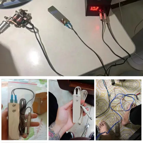 Vista 4 de Paquete de 2 interruptores de pedal de pie de tatuaje con cable de enchufe de 1/4 de pulgada de 0.25 in / 6.35mm, cable de acero inoxidable, fuente