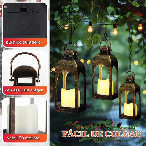 Vista 3 de Tujoe - 6 faroles LED para velas de 10 pulgadas para interiores y Bronce oscuro