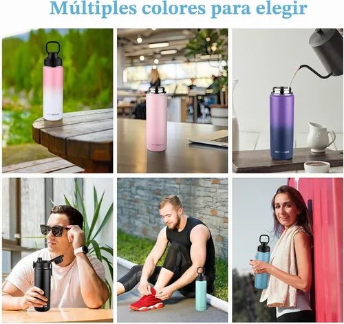 Vista 8 de Botella de agua aislada con tapa, botella de agua de acero inoxidable de 24 onzas para niños, niñas, botella de agua aislada al vacío de doble pared