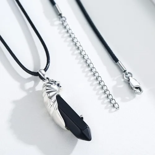 Vista 3 de PCTJYFU Collar de plata de ley 925 para hombre, con dije de cristal negro, zorro, tigre, águila, lobo, para hombre, joyería gótica de zorro, Plata