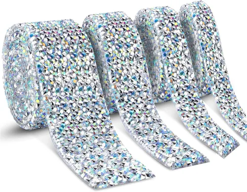Vista 16 de Dowarm Cinta de diamantes de imitación de 3 yardas, rollo de cinta de diamantes de imitación, envoltura de malla con diamantes de imitación Negro