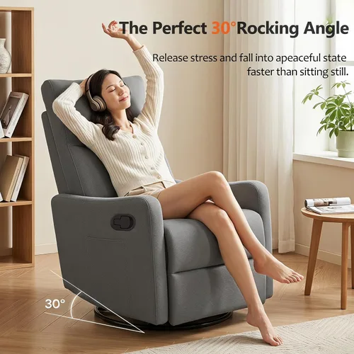 Vista 4 de Silla reclinable giratoria, mecedora manual para cuarto de bebé Gris oscuro