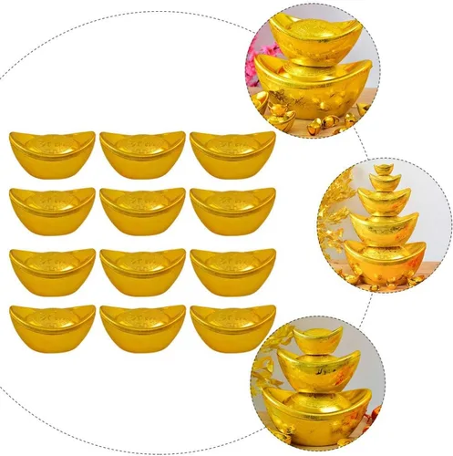 Vista 2 de Estatua china de Feng Shui Yuan Bao, 12 unidades, tono dorado, dinero de la suerte para la suerte, decoración de escritorio, tamaño S, Feng Shui