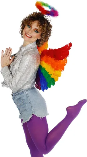 Vista 3 de ZUCKER Diadema con halo de ángel de hada de plumas - Accesorios de desfile de orgullo arcoíris de Halloween