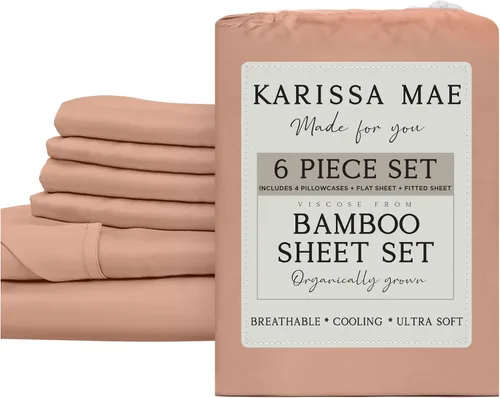 Vista 54 de KARISSA MAE Juego de sábanas de viscosa de bambú de lujo, 100% certificado FSC, refrescante, lujosamente suave, bolsillos profundos de 18 pulgadas