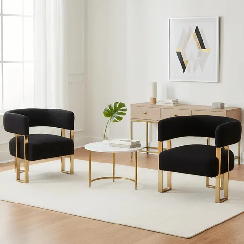 Vista 16 de Silla de acento barril para sala de estar con patas de metal dorado, silla lateral de terciopelo suave tapizada para dormitorio, sillón de lectura