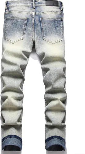 Vista 2 de OIIIO Jeans elásticos rasgados de ajuste regular para hombre