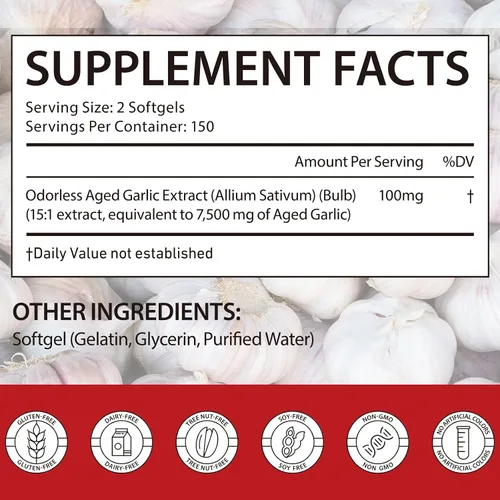 Vista 9 de Extracto de ajo envejecido de 7500 mg, cápsulas de suplemento de ajo inodoro, 300 unidades (2 años de edad) para apoyo cardíaco e inmunológico