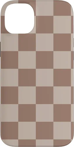 Vista 15 de Funda para iPhone 16 marrón con diseño de cuadros grandes, color beige estético marrón
