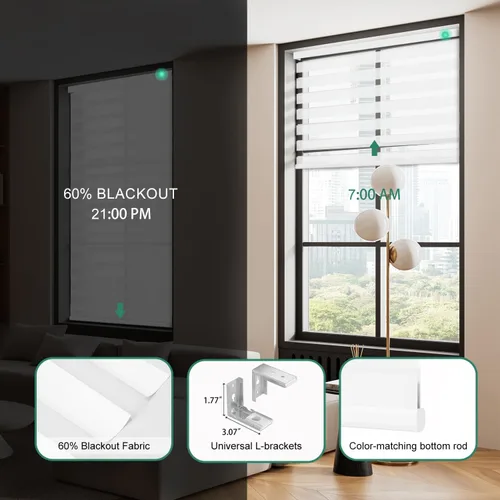 Vista 3 de Persianas motorizadas de cebra con control remoto, funcionan con HomeKit Alexa, cortinas eléctricas automáticas para ventanas, 60% opacas, filtro
