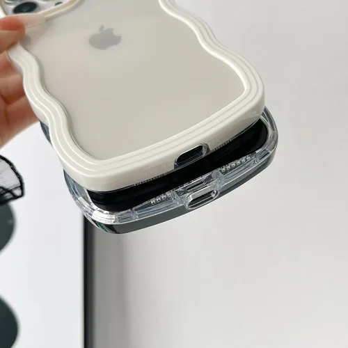 Vista 5 de Caseative Funda para iPhone 13 Pro Max, color negro Forma de marco de onda rizada linda a prueba de golpes suave