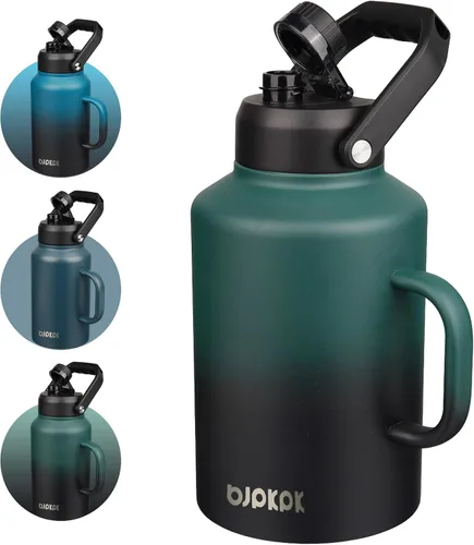Vista 42 de BJPKPK Botella de agua aislada de un galón (128 onzas), de acero inoxidable, apta para lavavajillas, jarra sin BPA con mango ergonómico y parte