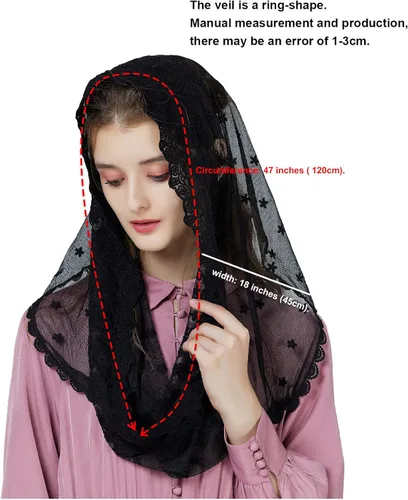Vista 6 de BEAUTELICATE Easter Catholic Mantilla Chapel Veil Latin Mass Halloween Church Cathedral Lace Head Covering