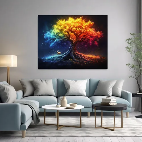 Vista 3 de VOCBAN Tree of Life Wall Art The Picture Artwork Canvas Prints Tree Pictures Poster Retro Artwork for Bedroom Living Room Home Decoration(yellow