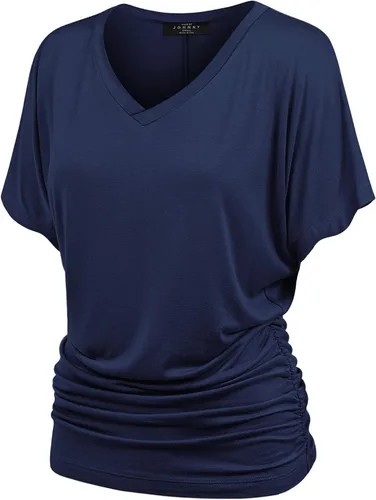 Vista 7 de Made By Johnny Camiseta de manga corta Dolman con cuello barco y dobladillo curvado para mujer, ajuste holgado Wt1037_aqua