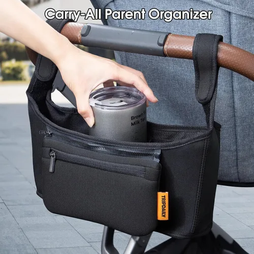 Vista 2 de Organizador de cochecito, correas antideslizantes con portavasos aislado para UPPABABY, bolsa desmontable para teléfono, bolsa organizadora