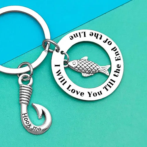 Vista 3 de Llavero de pescador para parejas, regalo para marido, novio, para aniversario, joyería divertida para parejas, regalos de San Valentín, regalos