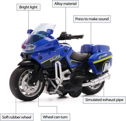 Vista 2 de Juguete de Motocicleta de Policía - Juguete de Motocicleta de Retroceso con Sonido y Luz, Motocicletas de Juguete para Niños, Juguetes para Niños