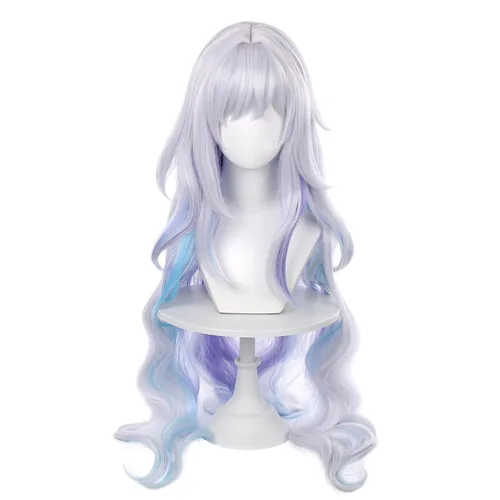 Vista 2 de Peluca larga negra y azul mezclada con flequillo para mujer, ideal para Halloween y fiestas de Navidad Negro azul