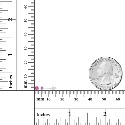 Vista 4 de Aretes de tuerca solitario de oro macizo de 14 quilates hipoalergénicos de 0.118in con piedra natal redonda, Metal Gema Piedra, Circonia cúbica