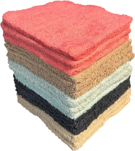 Vista 3 de Paquete de 15 paños 100% algodón, suaves y extraabsorbentes, lavables a máquina, tamaño 11 x 11 pulgadas. Surtido