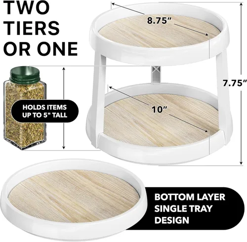 Vista 2 de Simple Houseware Organizador de especias Lazy Susan de 2 niveles, 10 pulgadas de diámetro, arce