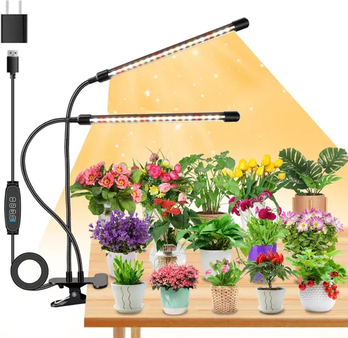 Vista 10 de SDOVUERC Luces de cultivo de 4 cabezales para plantas de interior, lámparas LED de espectro completo con clips y cables de 120 pulgadas para cultivo
